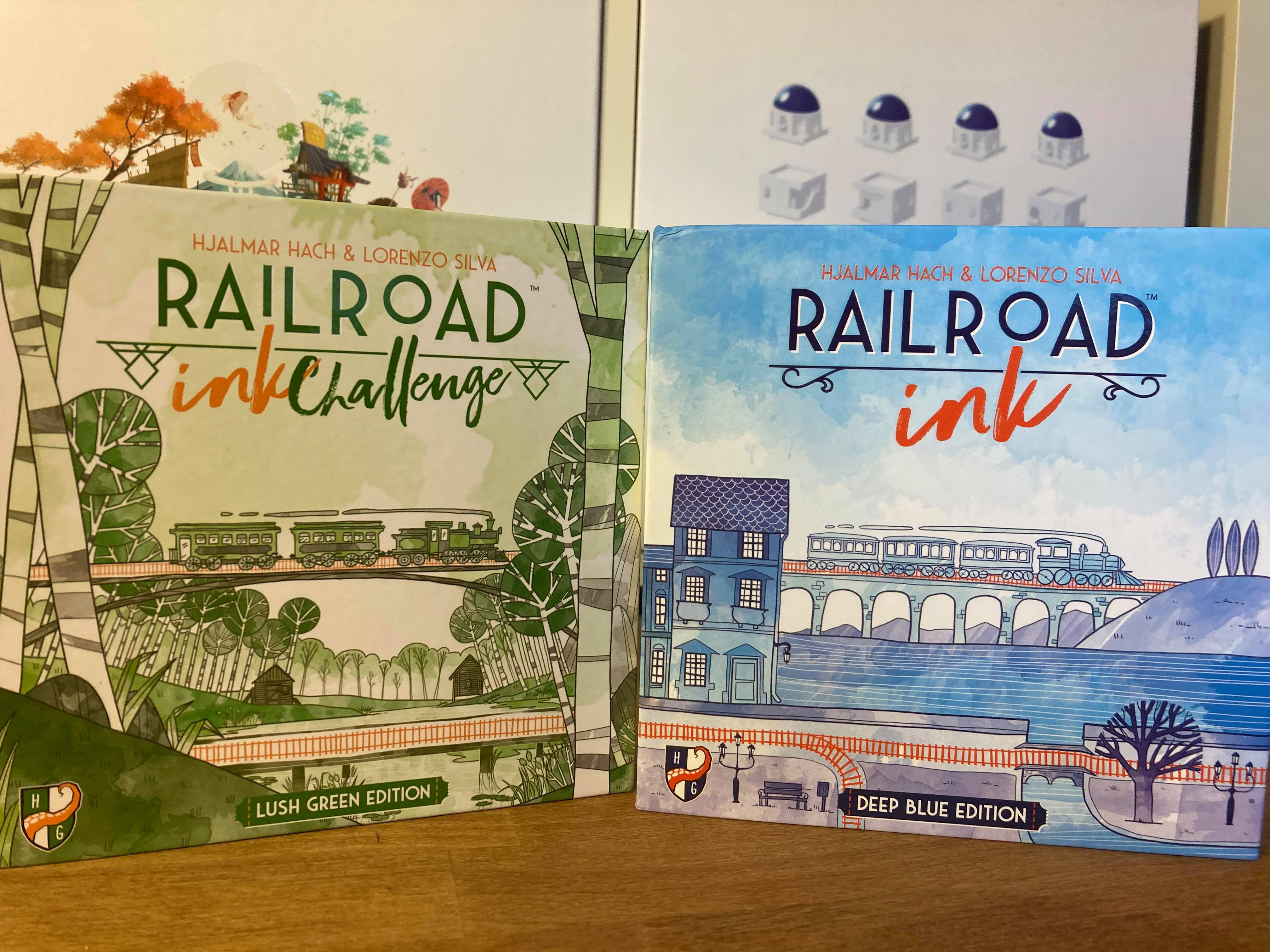 【桌遊開箱】Railroad Ink: Deep Blue Edition & Railroad Ink Challenge: Lush Green Edition